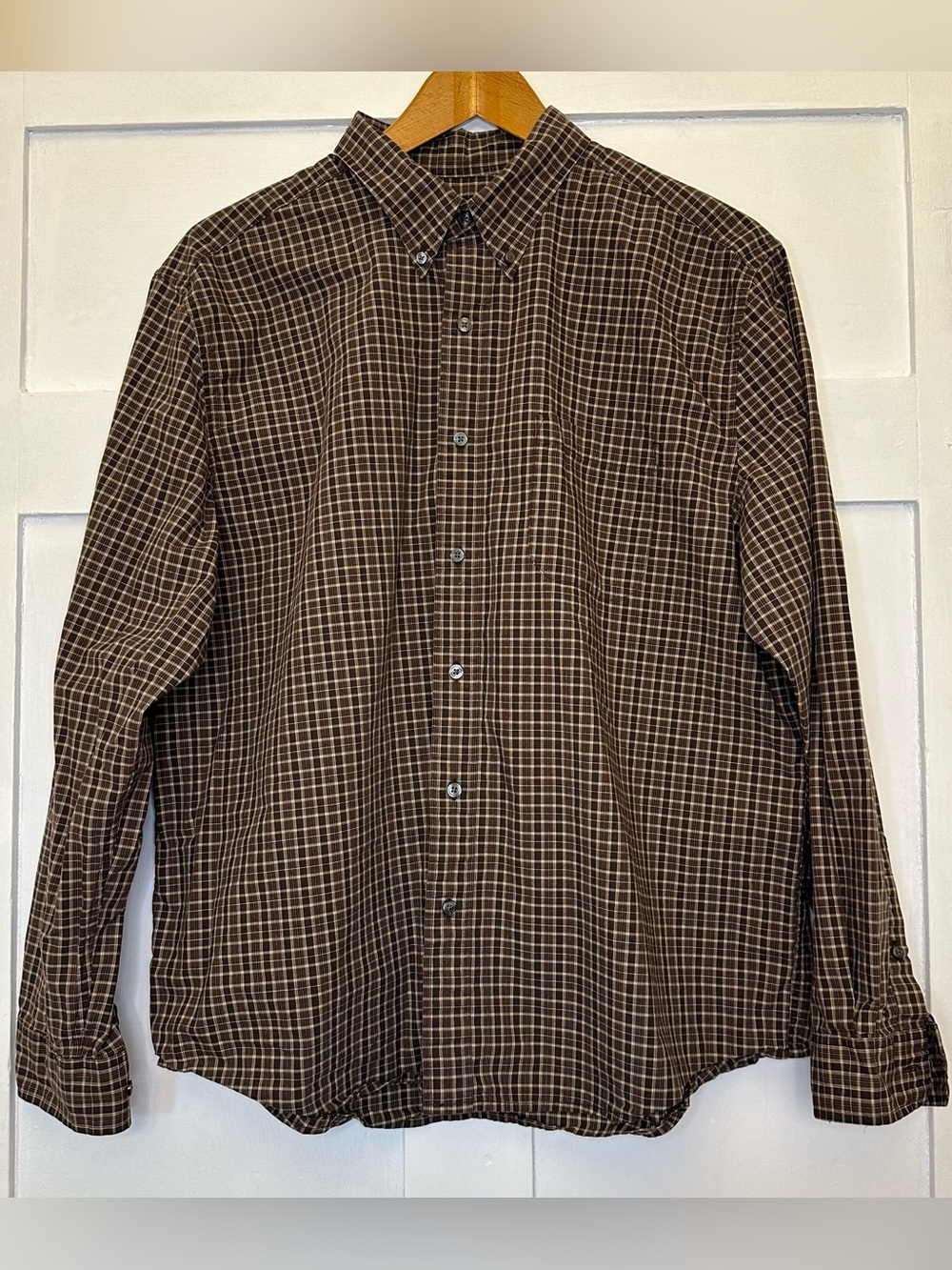 Eddie Bauer Brown Plaid Button-Down Shirt with Pocket Men’s Sz XL EUC